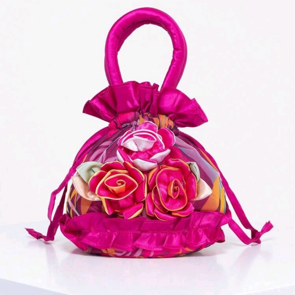 Vintage 80's Drawstring Flower Handbag